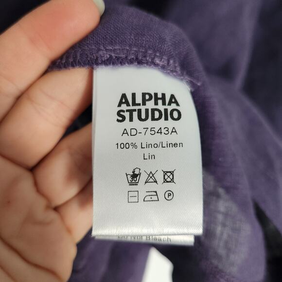ALPHA STUDIO Linen Top‎ M/L Purple Cottage Minimalist Beach Coastal Grandma - Picture 5 of 9
